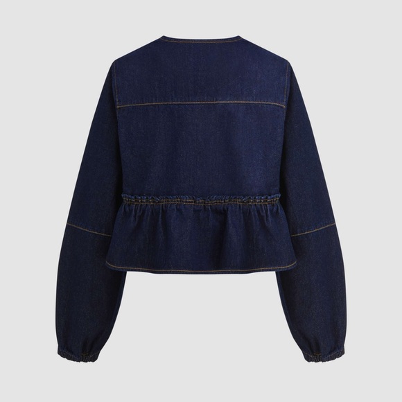 NEW WITHOUT TAGS Cider Dark Denim Blouse with Tie Details Size Small - Picture 5 of 6